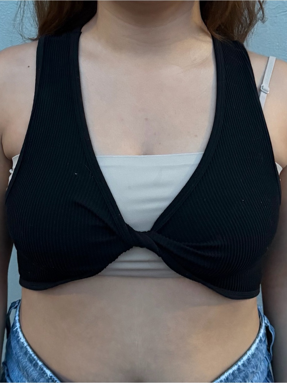 Vintage Forever 21 Black Ribbed Twist-Front Crop Bandeau